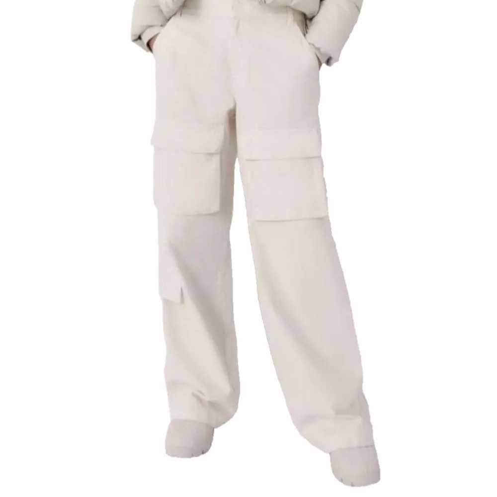 Zara Women's Wide Leg Cargo Pants 8 M Cream 100% Cotton Street Y2K